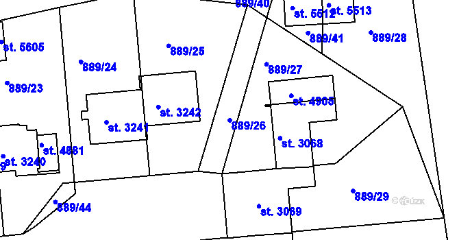 Parcela st. 889/26 v KÚ Trutnov, Katastrální mapa