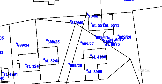 Parcela st. 889/27 v KÚ Trutnov, Katastrální mapa