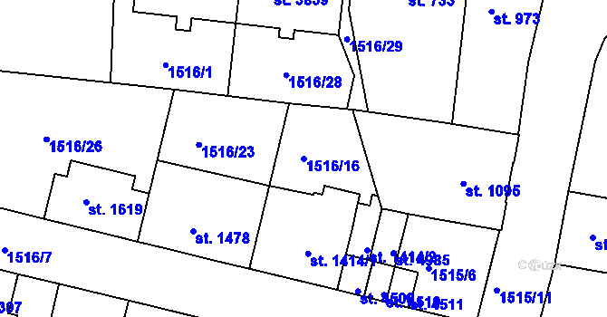 Parcela st. 1516/16 v KÚ Trutnov, Katastrální mapa