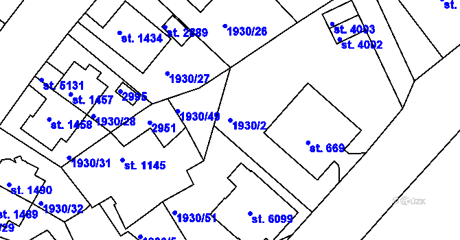 Parcela st. 1930/2 v KÚ Trutnov, Katastrální mapa