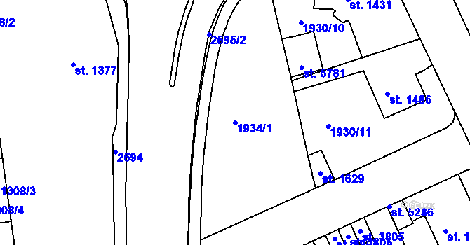 Parcela st. 1934/1 v KÚ Trutnov, Katastrální mapa