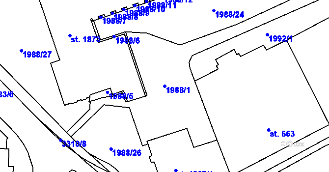 Parcela st. 1988/1 v KÚ Trutnov, Katastrální mapa