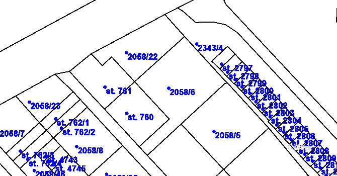 Parcela st. 2058/6 v KÚ Trutnov, Katastrální mapa