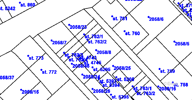 Parcela st. 2058/8 v KÚ Trutnov, Katastrální mapa