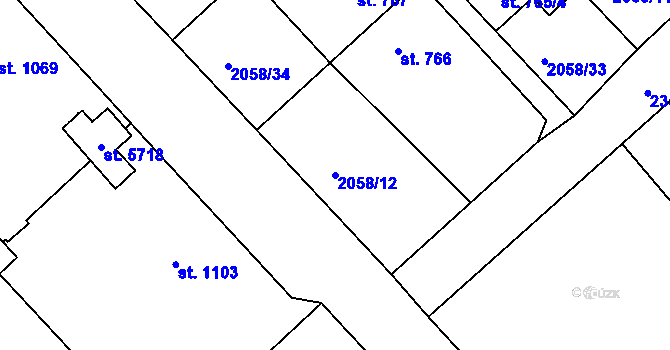 Parcela st. 2058/12 v KÚ Trutnov, Katastrální mapa