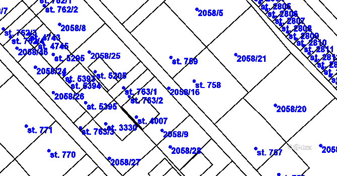Parcela st. 2058/16 v KÚ Trutnov, Katastrální mapa