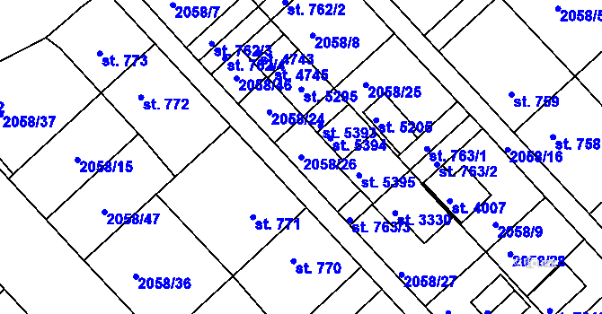 Parcela st. 2058/26 v KÚ Trutnov, Katastrální mapa
