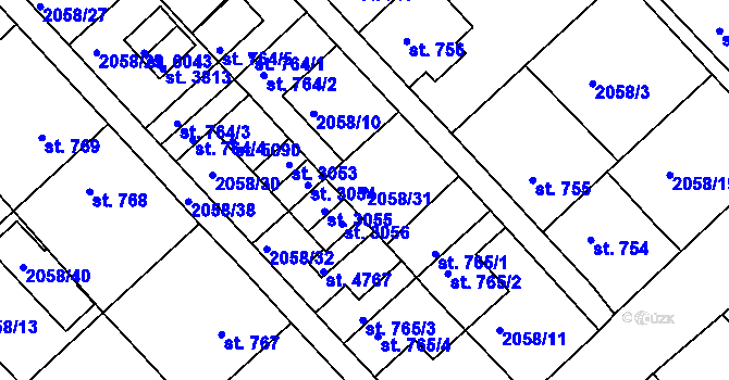Parcela st. 2058/31 v KÚ Trutnov, Katastrální mapa