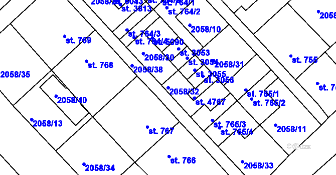Parcela st. 2058/32 v KÚ Trutnov, Katastrální mapa