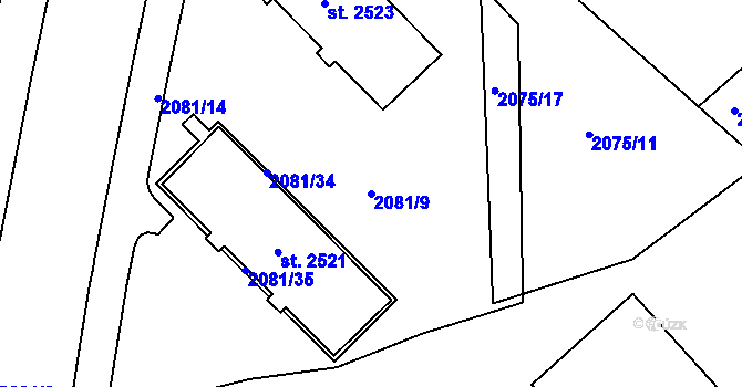 Parcela st. 2081/9 v KÚ Trutnov, Katastrální mapa
