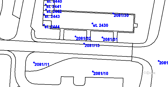 Parcela st. 2081/13 v KÚ Trutnov, Katastrální mapa