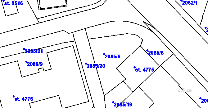 Parcela st. 2085/6 v KÚ Trutnov, Katastrální mapa