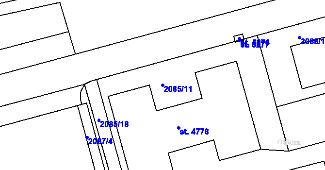 Parcela st. 2085/11 v KÚ Trutnov, Katastrální mapa