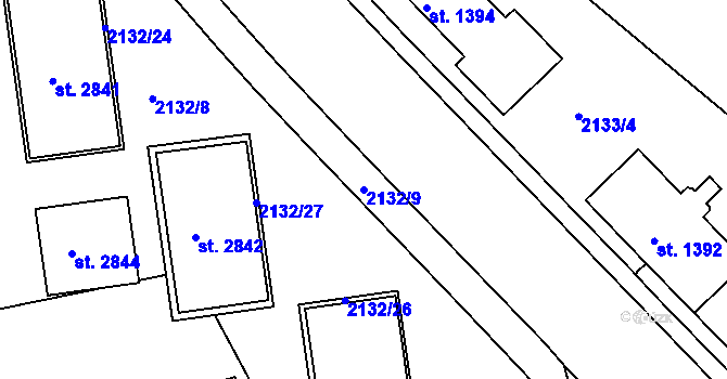 Parcela st. 2132/9 v KÚ Trutnov, Katastrální mapa