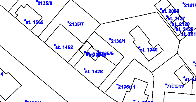 Parcela st. 2135/5 v KÚ Trutnov, Katastrální mapa