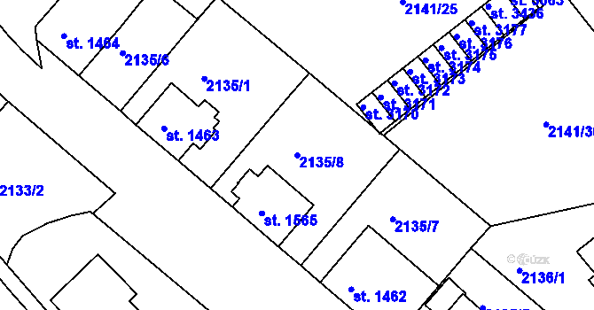 Parcela st. 2135/8 v KÚ Trutnov, Katastrální mapa