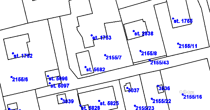 Parcela st. 2155/7 v KÚ Trutnov, Katastrální mapa
