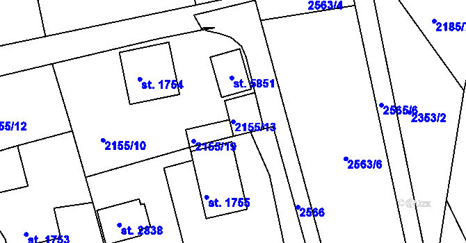 Parcela st. 2155/13 v KÚ Trutnov, Katastrální mapa