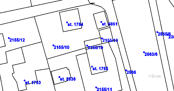 Parcela st. 2155/19 v KÚ Trutnov, Katastrální mapa
