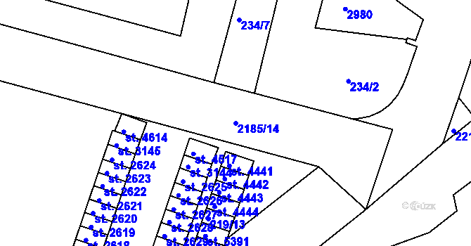 Parcela st. 2185/14 v KÚ Trutnov, Katastrální mapa