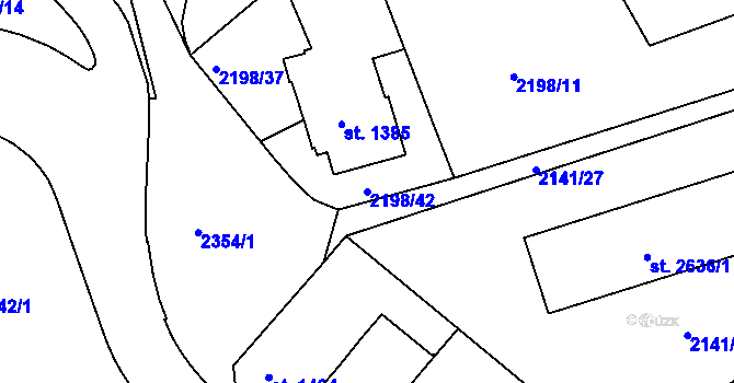 Parcela st. 2198/42 v KÚ Trutnov, Katastrální mapa