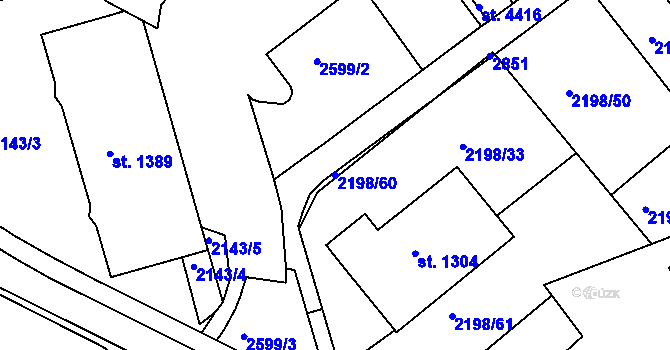 Parcela st. 2198/60 v KÚ Trutnov, Katastrální mapa