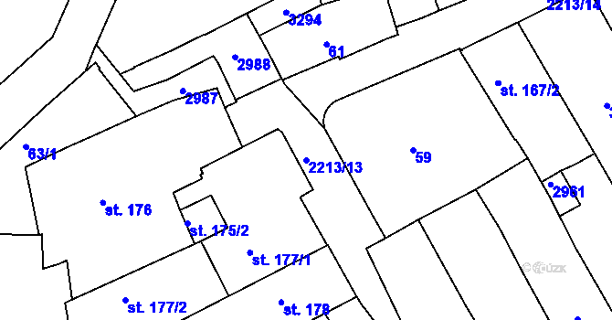 Parcela st. 2213/13 v KÚ Trutnov, Katastrální mapa
