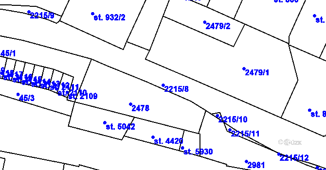 Parcela st. 2215/8 v KÚ Trutnov, Katastrální mapa