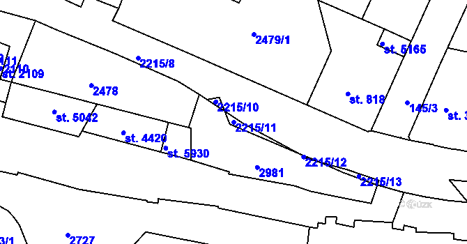 Parcela st. 2215/11 v KÚ Trutnov, Katastrální mapa