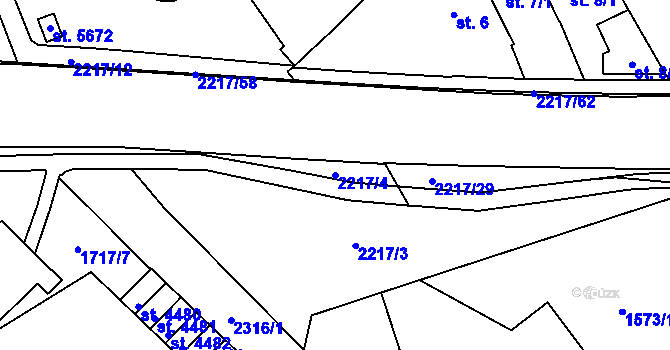 Parcela st. 2217/4 v KÚ Trutnov, Katastrální mapa