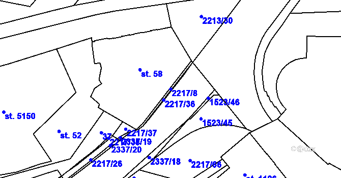 Parcela st. 2217/8 v KÚ Trutnov, Katastrální mapa