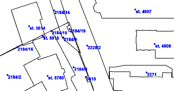 Parcela st. 2228/2 v KÚ Trutnov, Katastrální mapa