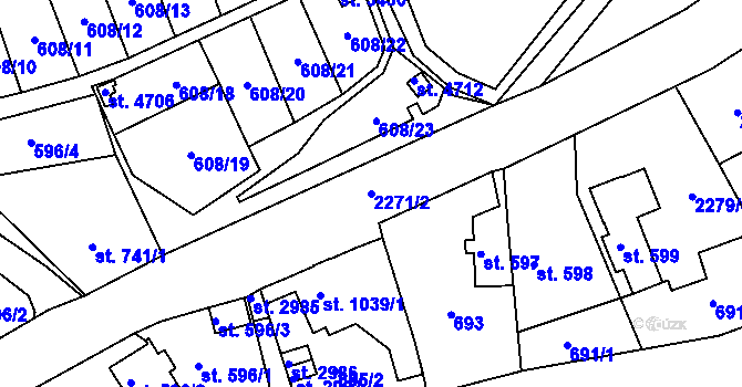 Parcela st. 2271/2 v KÚ Trutnov, Katastrální mapa