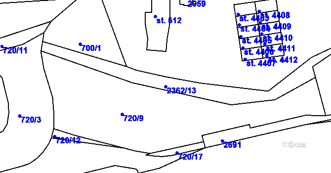 Parcela st. 2362/13 v KÚ Trutnov, Katastrální mapa