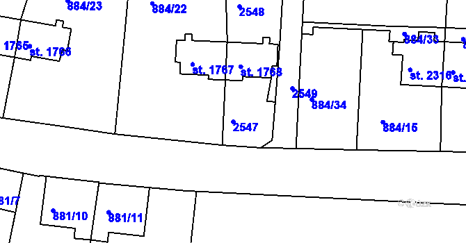 Parcela st. 2547 v KÚ Trutnov, Katastrální mapa