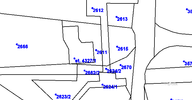 Parcela st. 2611 v KÚ Trutnov, Katastrální mapa