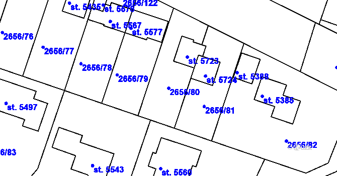 Parcela st. 2656/80 v KÚ Trutnov, Katastrální mapa