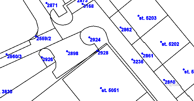 Parcela st. 2928 v KÚ Trutnov, Katastrální mapa