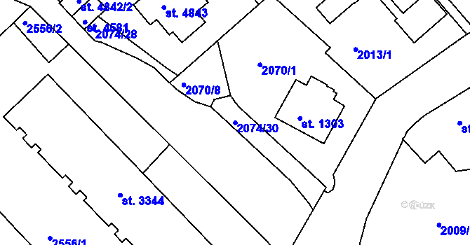 Parcela st. 2074/30 v KÚ Trutnov, Katastrální mapa
