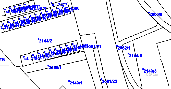 Parcela st. 2081/21 v KÚ Trutnov, Katastrální mapa