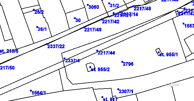 Parcela st. 2217/44 v KÚ Trutnov, Katastrální mapa