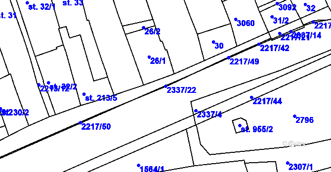 Parcela st. 2337/22 v KÚ Trutnov, Katastrální mapa