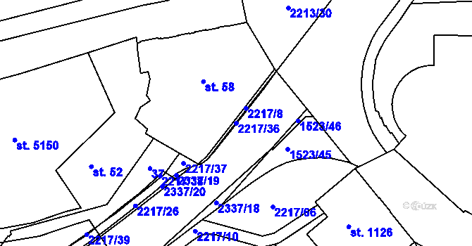 Parcela st. 2217/36 v KÚ Trutnov, Katastrální mapa