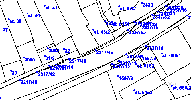 Parcela st. 2217/46 v KÚ Trutnov, Katastrální mapa