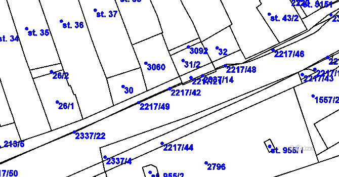 Parcela st. 2217/42 v KÚ Trutnov, Katastrální mapa