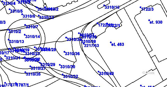 Parcela st. 2217/63 v KÚ Trutnov, Katastrální mapa