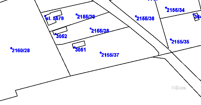Parcela st. 2155/37 v KÚ Trutnov, Katastrální mapa