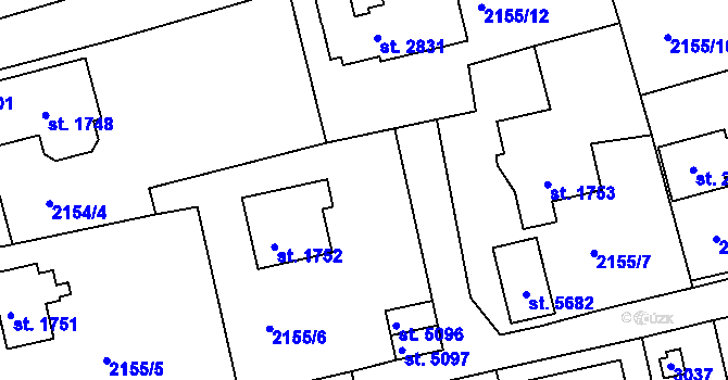 Parcela st. 2155/42 v KÚ Trutnov, Katastrální mapa
