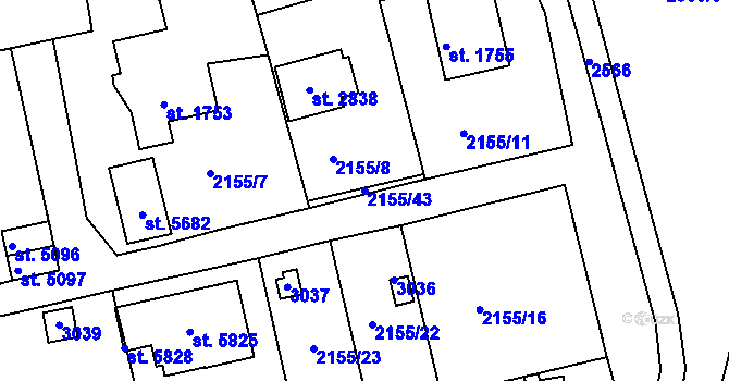 Parcela st. 2155/43 v KÚ Trutnov, Katastrální mapa