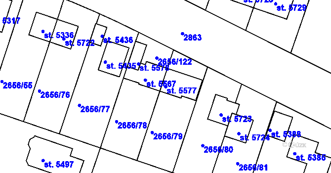 Parcela st. 5577 v KÚ Trutnov, Katastrální mapa